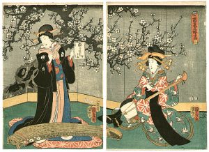 Deux geishas jouant respectivement du koto et du shamisen